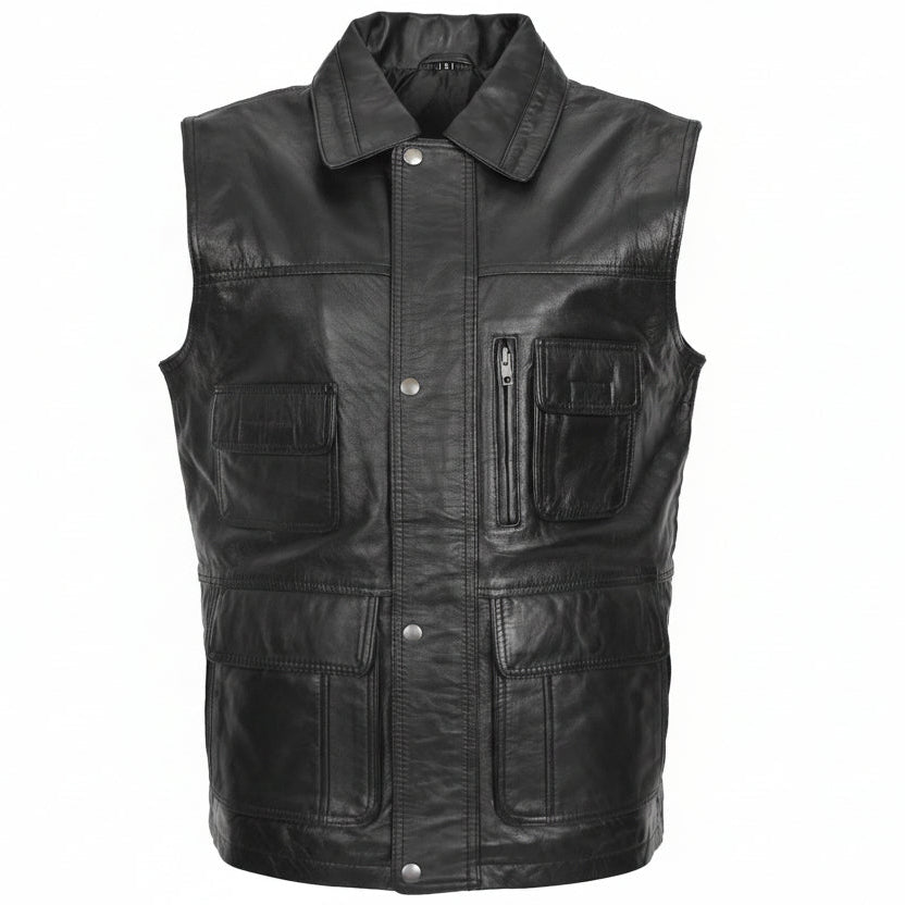 Men's Black Leather Vest