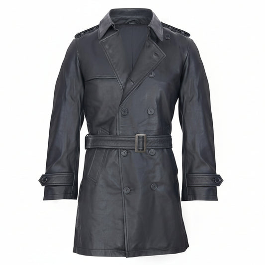 Veste Manteau 3/4 Homme Noire en Cuir d'Agneau Véritable