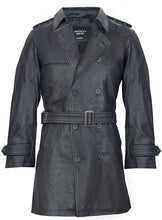 Load image into Gallery viewer, Men's Black Genuine Leather Coat Jacket