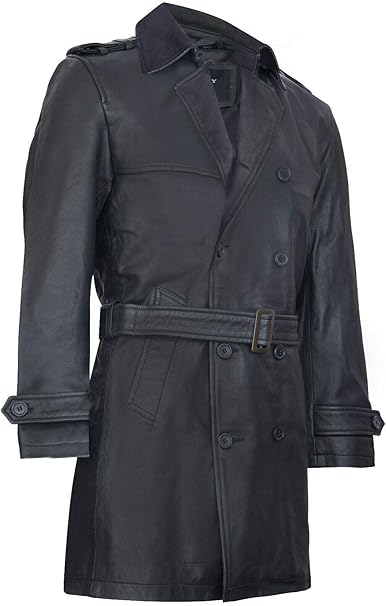 3/4-lange Manteljacke aus echtem, schwarzem Lammleder für Herren