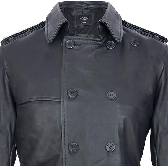 3/4-lange Manteljacke aus echtem, schwarzem Lammleder für Herren