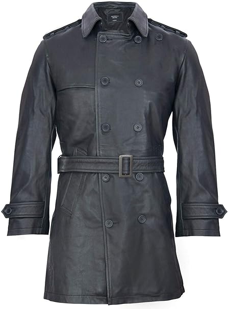 3/4-lange Manteljacke aus echtem, schwarzem Lammleder für Herren