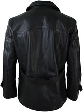 Cargar imagen en el visor de la galería, Men's Black Genuine Leather 3/4 Pea Coat Jacket