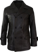 Cargar imagen en el visor de la galería, Men's Dark Brown Genuine Leather 3/4 Pea Coat Jacket