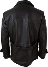 Cargar imagen en el visor de la galería, Men's Dark Brown Genuine Leather 3/4 Pea Coat Jacket
