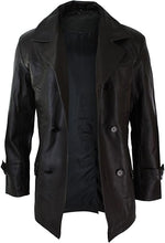 Cargar imagen en el visor de la galería, Men's Dark Brown Genuine Leather 3/4 Pea Coat Jacket