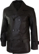 Cargar imagen en el visor de la galería, Men's Dark Brown Genuine Leather 3/4 Pea Coat Jacket