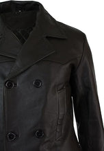 Cargar imagen en el visor de la galería, Men's Dark Brown Genuine Leather 3/4 Pea Coat Jacket