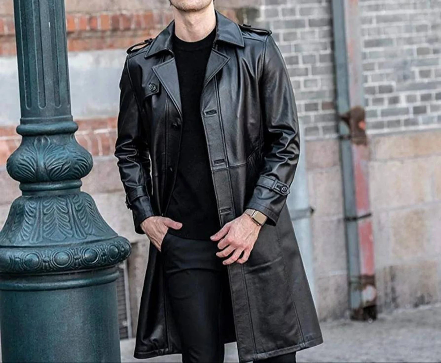 Veste Manteau 3/4 Homme Noire en Cuir d'Agneau Véritable