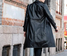 Load image into Gallery viewer, Men's Black Tailored Breasted Leather Trench Coat