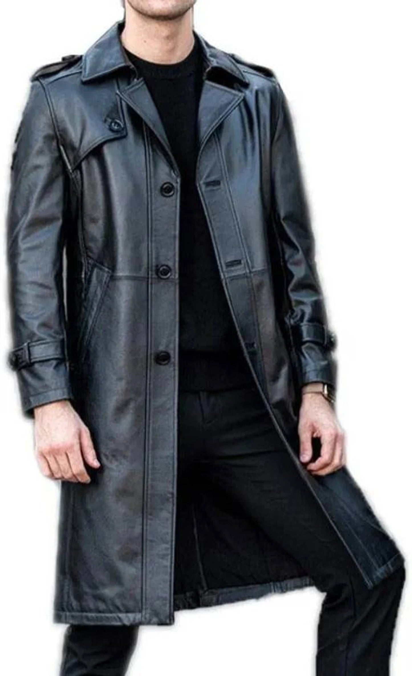 Veste Manteau 3/4 Homme Noire en Cuir d'Agneau Véritable