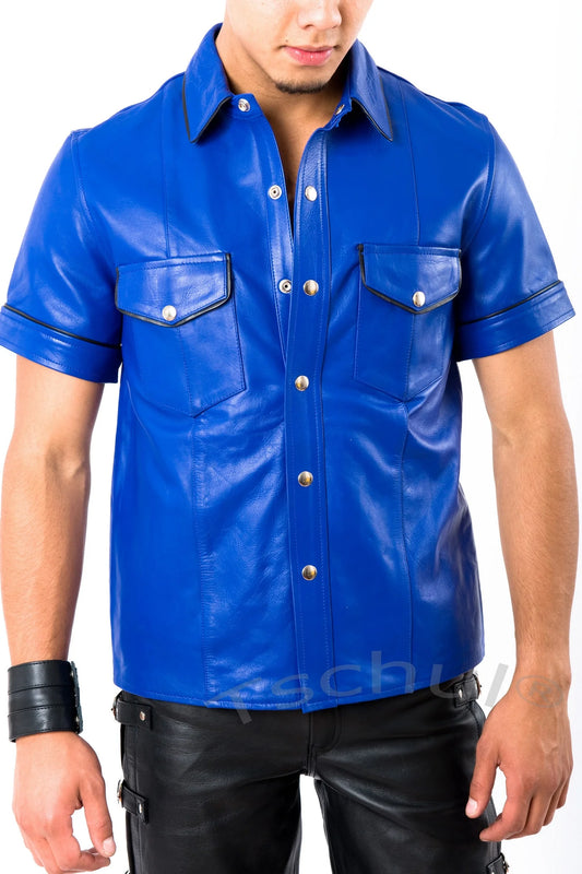 Blue Leather short sleeve shirt