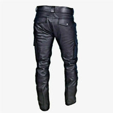 Cargar imagen en el visor de la galería, Men's Black Genuine Leather Cargo Pants Trouser