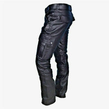 Cargar imagen en el visor de la galería, Men's Black Genuine Leather Cargo Pants Trouser