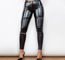 Load image into Gallery viewer, Women's Black Leather motorcycle leggings pants with fur inside
