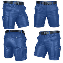 Last inn bildet i Galleri-visningsprogrammet, Men's Genuine Leather Casual Cargo Shorts with Belt