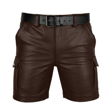 Last inn bildet i Galleri-visningsprogrammet, Men's Genuine Leather Casual Cargo Shorts with Belt