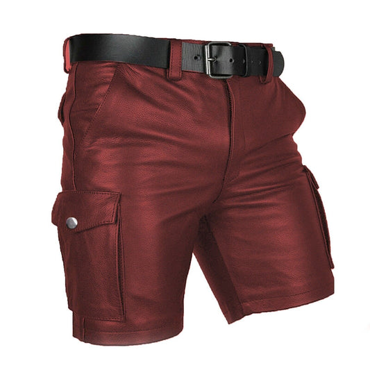 Men's Genuine Leather Casual Cargo Shorts with Belt
