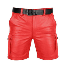 Last inn bildet i Galleri-visningsprogrammet, Men's Genuine Leather Casual Cargo Shorts with Belt