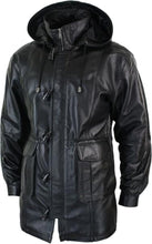 Cargar imagen en el visor de la galería, Men's Black Genuine Leather Duffle Jacket