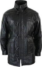 Cargar imagen en el visor de la galería, Men's Black Genuine Leather Duffle Jacket