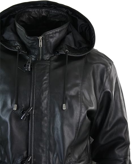 Men's Black Genuine Leather Duffle Jacket