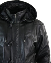 Cargar imagen en el visor de la galería, Men's Black Genuine Leather Duffle Jacket