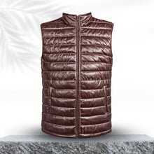 Charger l'image dans la galerie, Gilet en cuir véritable marron pour homme