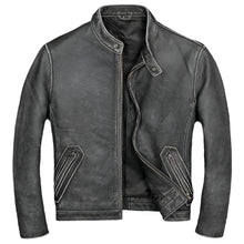 Laden Sie das Bild in den Galerie-Viewer, Schwarze Premium-Leder-Brando-Bikerjacke für Herren