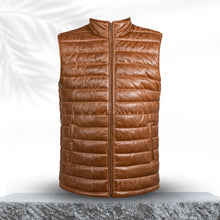 Charger l'image dans la galerie, Gilet en cuir véritable marron pour homme