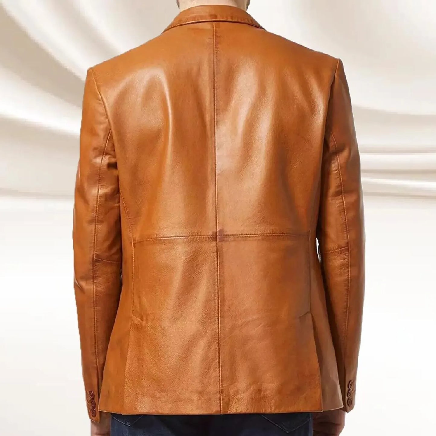 Men's Tan Genuine Lamb Leather Blazer Jacket