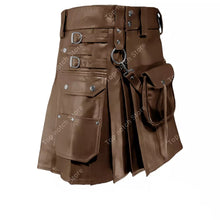 Cargar imagen en el visor de la galería, Men's Brown Leather Kilt with Sporran