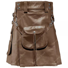 Cargar imagen en el visor de la galería, Men's Brown Leather Kilt with Sporran