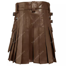 Cargar imagen en el visor de la galería, Men's Brown Leather Kilt with Sporran