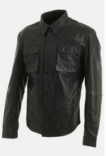 Load image into Gallery viewer, Men's Black Genuine Leather Long Sleeve Shirt Jacket