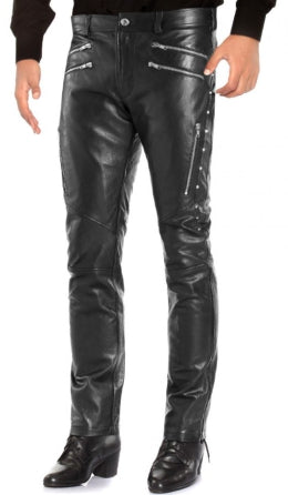 Men's Genuine Leather slim fit Biker pants