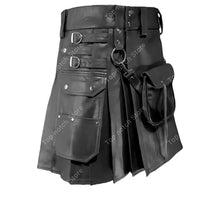 Last inn bildet i Galleri-visningsprogrammet, Men's Black Leather Kilt with Sporran