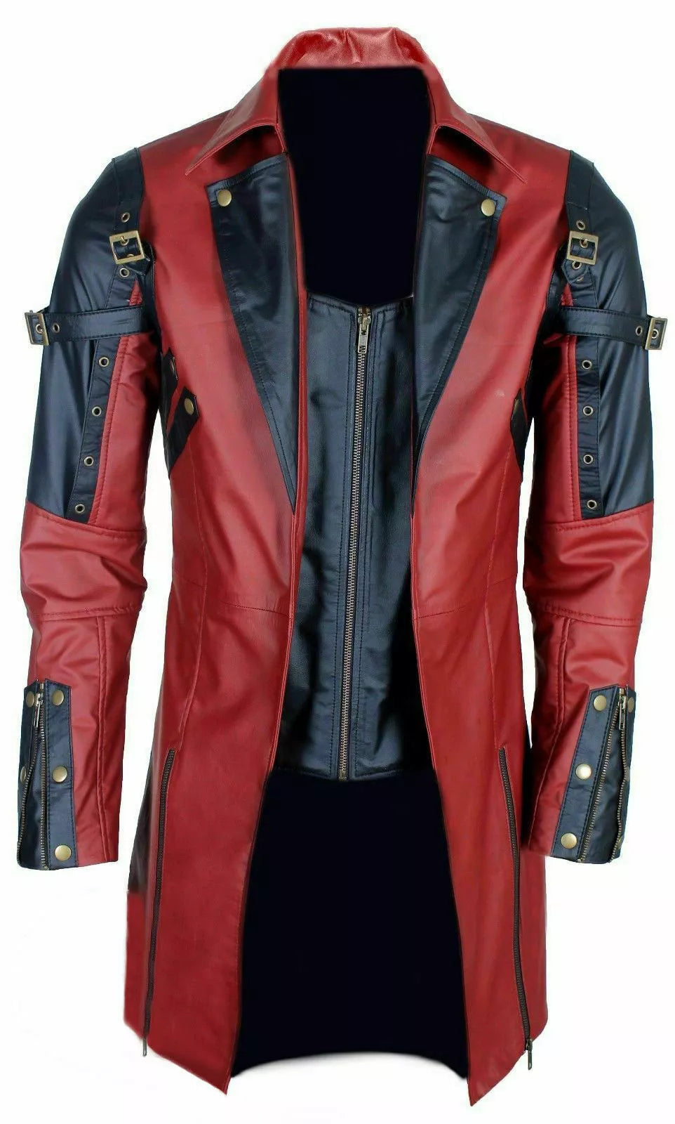 Men's Red Genuine Leather Coat Punk Rave