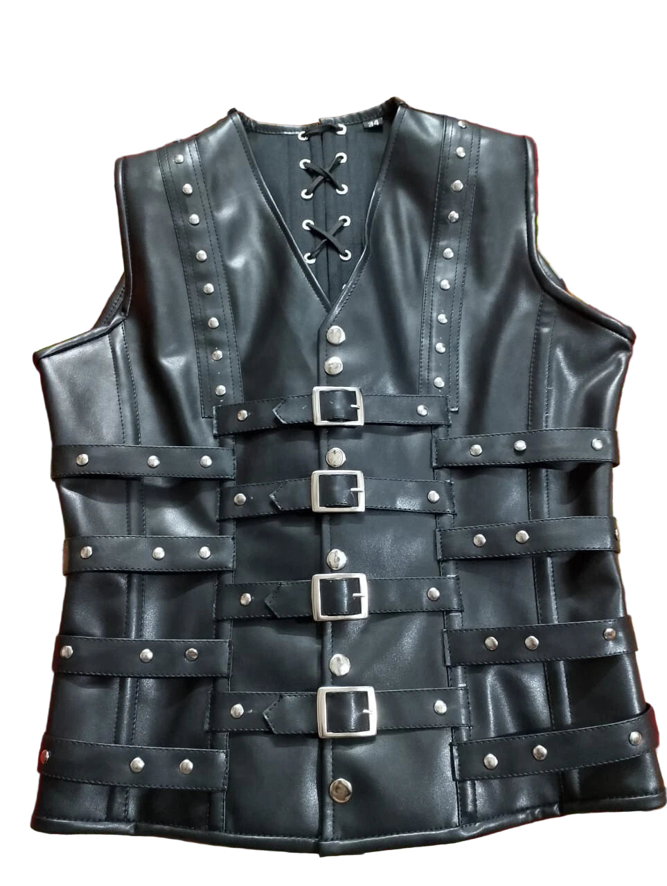 Men's Genuine Leather Vest Corset Steel Boned