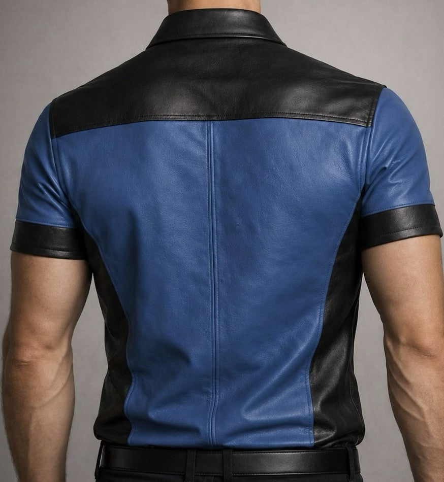 Men's Real Leather Short Sleeve Shirt
