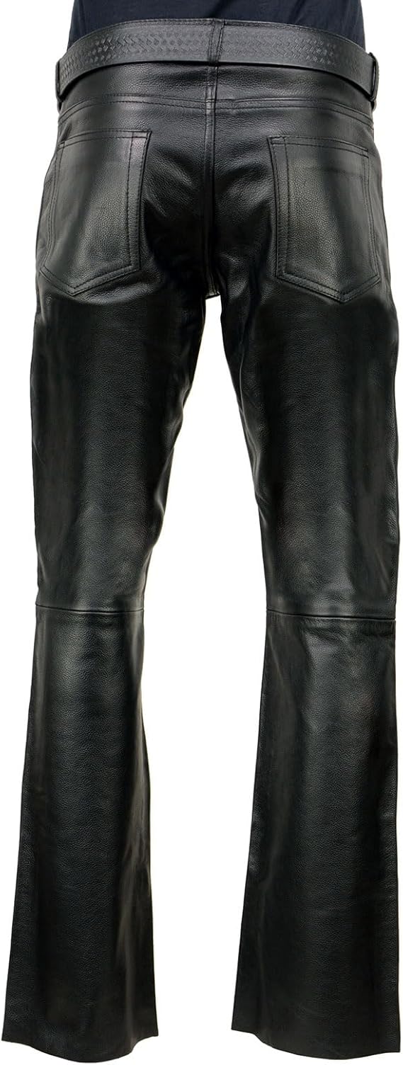 Men's Genuine Leather Straight Leg Biker trouser pants