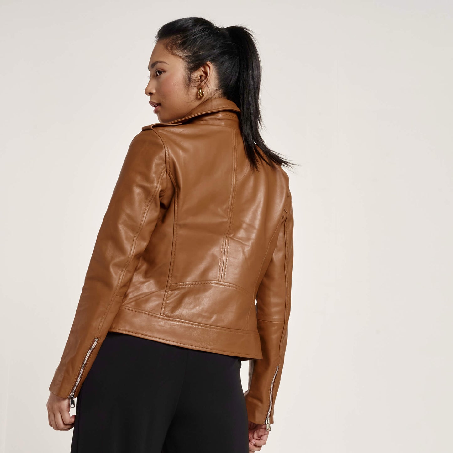Women's Tan Leather Biker Jacket