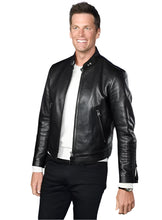 Load image into Gallery viewer, TOM BRADY Leather Racer Neck Biker Jacket
