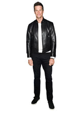 Load image into Gallery viewer, TOM BRADY Leather Racer Neck Biker Jacket