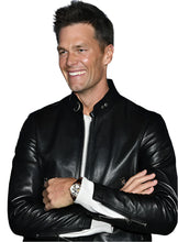 Load image into Gallery viewer, TOM BRADY Leather Racer Neck Biker Jacket