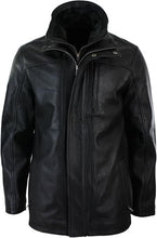 Cargar imagen en el visor de la galería, Men's Black Genuine Leather 3/4 Safari Coat Jacket