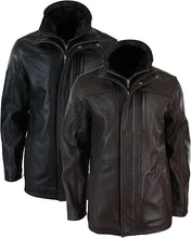 Cargar imagen en el visor de la galería, Men's Black Genuine Leather 3/4 Safari Coat Jacket