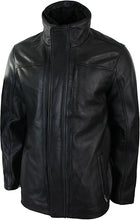 Cargar imagen en el visor de la galería, Men's Black Genuine Leather 3/4 Safari Coat Jacket