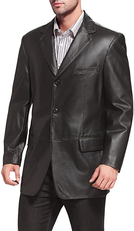 Black 3-Button Leather Blazer