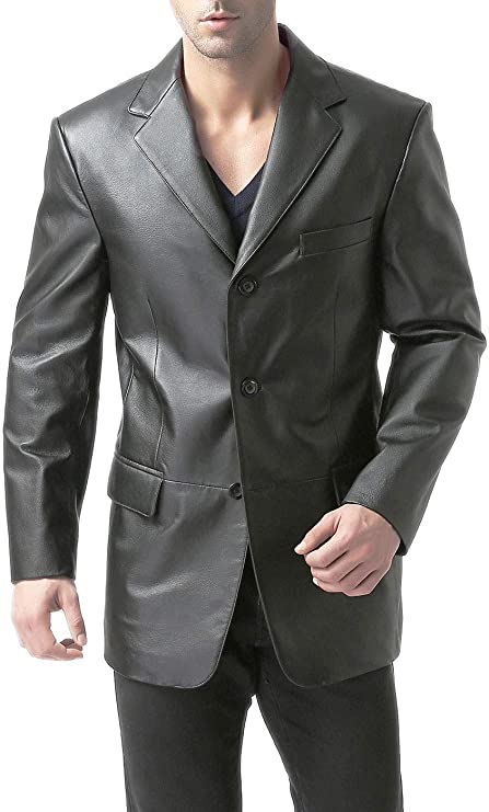Black 3-Button Leather Blazer